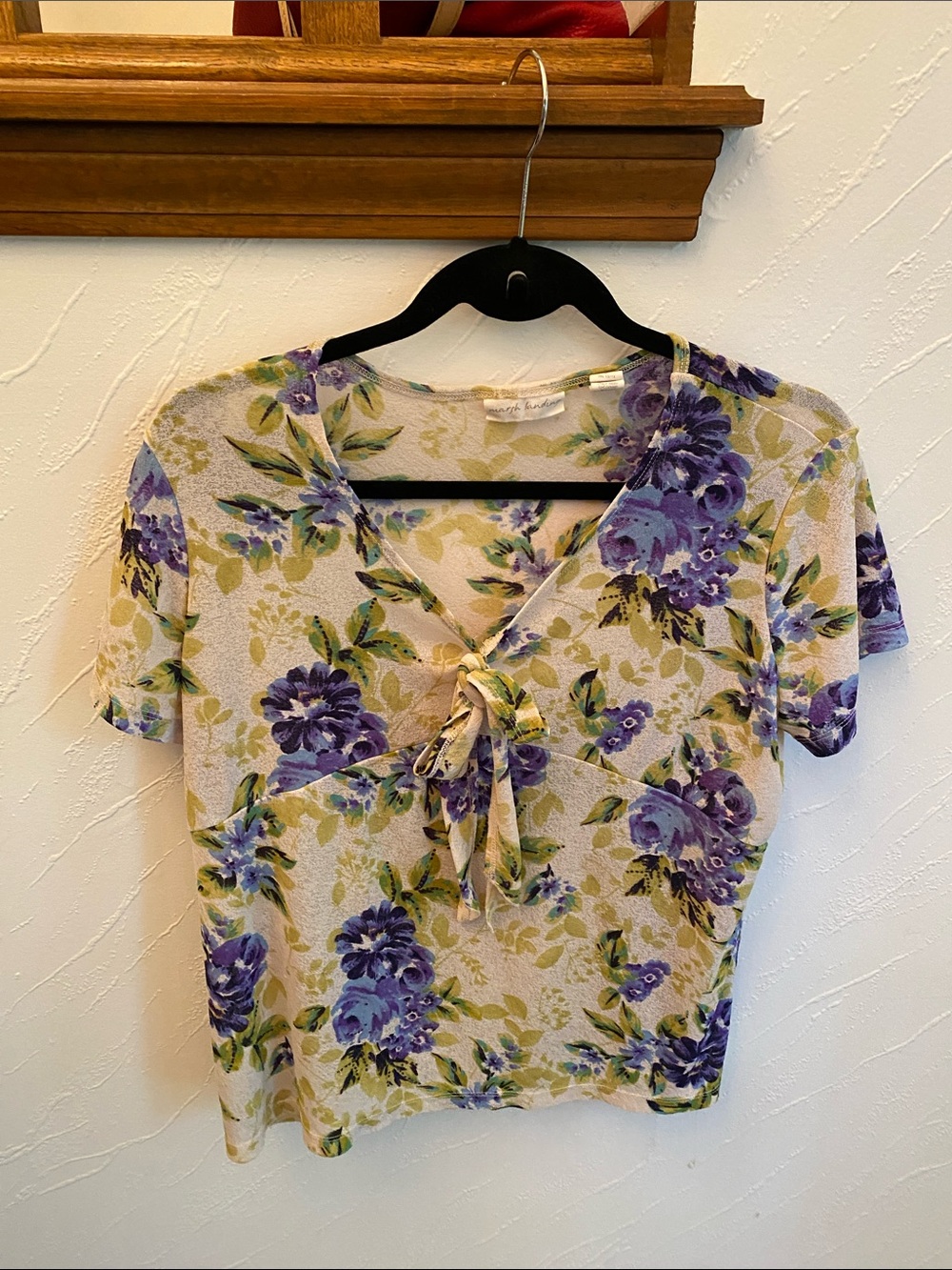 Marsh Landing Purple & Cream Floral Tie-Front Short Sleeve Top